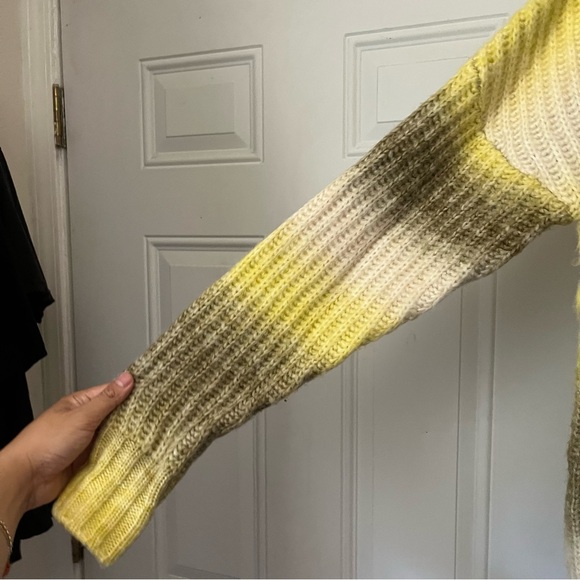 FOR LOVE & LEMONS cream yellow wool blend open knit stretchy long line cardigan - Picture 2 of 8